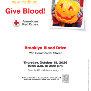 Brooklyn Blood Drive - Thurs., Oct. 15, 2026 10 am to 2 pm